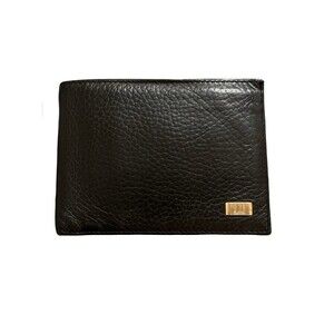 Dunhill Black Pebbled Bi fold Wallet Silver hardware men's/women's unisex